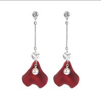 Korea Sexy Red Rose Petal Tassel Rhinestone Metal Earrings sku image 1