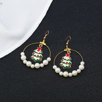 Fashion Large Circle Size Pearl Christmas Drip Christmas Tree Alloy Earrings Wholesale sku image 2