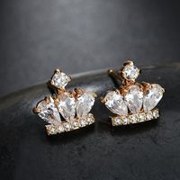 1 Pair Princess Crown Plating Inlay Copper Alloy Zircon Ear Studs sku image 2