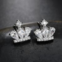 1 Pair Princess Crown Plating Inlay Copper Alloy Zircon Ear Studs main image 2