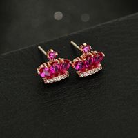 1 Pair Princess Crown Plating Inlay Copper Alloy Zircon Ear Studs main image 5