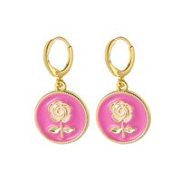 New Color Geometric Round Oil Drop Earrings Creative Retro Personality Rose Pendant Earrings Wholesale sku image 20