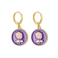 New Color Geometric Round Oil Drop Earrings Creative Retro Personality Rose Pendant Earrings Wholesale sku image 21