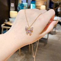 Titanium Steel Butterfly Fashion Purple Zircon Exquisite Super Flash Clavicle Chain sku image 1