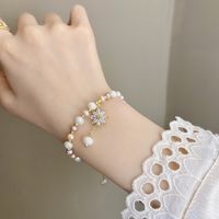 Bracelet De Perles D&#39;eau Douce De Mode Design Fleur Zircon Bracelet En Cuivre En Gros sku image 1