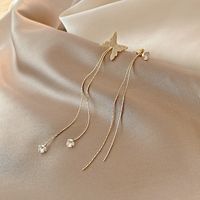 Retro Micro-inlaid Zircon Butterfly Long Tassel Asymmetrical Temperament Copper Earrings sku image 1