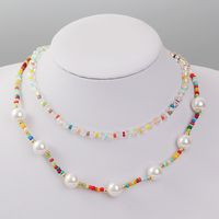 Bohemian Hand-woven Crystal Bead Multi-layer Necklace Pearl Pendant Jewelry sku image 1