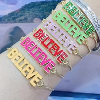 Fashion Color English Letter Believe Copper Retractable Adjustable Bracelet Wholesale sku image 1