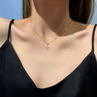 Titanium Steel Diamond Clavicle Chain Korean Niche Simple Cross Necklace Female main image 3