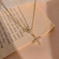 Titanium Steel Diamond Clavicle Chain Korean Niche Simple Cross Necklace Female main image 5