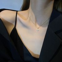 Cadena De Clavícula De Diamantes De Acero De Titanio Collar Cruzado Simple De Nicho Coreano Femenino main image 6