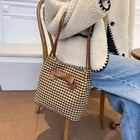 Weaving Check Pattern Big Bag Autumn And Winter Bow Commuter Tote Bag main image 5