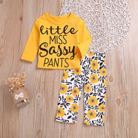 European And American Children Round Neck Letter Long-sleeved Shirt Flower Trousers Two-piece Suit main image 1