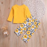 European And American Children Round Neck Letter Long-sleeved Shirt Flower Trousers Two-piece Suit main image 3