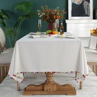 White Colorful Ball Tassel Tablecloth Rectangular Household Table Cover Towel Tea Table Tablecloth Wholesale main image 3
