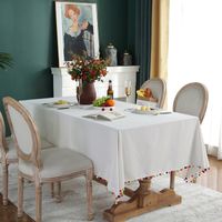 White Colorful Ball Tassel Tablecloth Rectangular Household Table Cover Towel Tea Table Tablecloth Wholesale main image 4