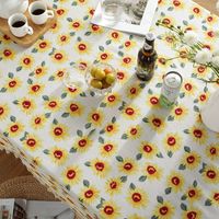 Bohemian Rectangle Sunflower Printed Cotton Linen Fringed Edge Household Tablecloth main image 3