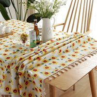 Bohemian Rectangle Sunflower Printed Cotton Linen Fringed Edge Household Tablecloth main image 4