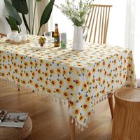 Bohemian Rectangle Sunflower Printed Cotton Linen Fringed Edge Household Tablecloth main image 5