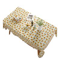 Bohemian Rectangle Sunflower Printed Cotton Linen Fringed Edge Household Tablecloth main image 6