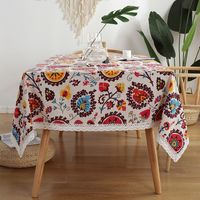 Bohemian Ethnic Style Rectangular Sunflower Print Washable Tablecloth main image 4