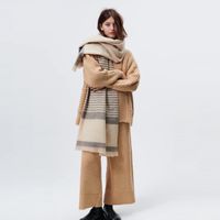 Autumn And Winter New Imitation Cashmere Thick And Thin Striped Fringe Trim Shawl Bib Warm Scarf main image 1