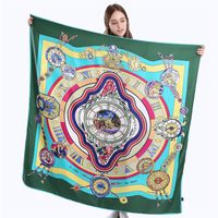 New Fashion Silk Scarf Twill Imitation Silk 130cm Big Square Scarf Roman Clock Printing Shawl Scarf main image 1