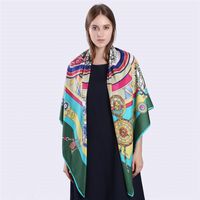 New Fashion Silk Scarf Twill Imitation Silk 130cm Big Square Scarf Roman Clock Printing Shawl Scarf main image 3