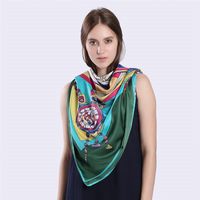 New Fashion Silk Scarf Twill Imitation Silk 130cm Big Square Scarf Roman Clock Printing Shawl Scarf main image 4