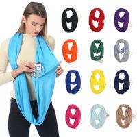 Solid Color Storage Zipper Pocket Scarf Infinity Scarf Female Scarf main image 1
