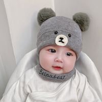 Autumn And Winter Baby Hat Scarf Wool Hair Ball Bear Infant Knitted Hat Two-piece main image 5