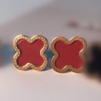 Women's Fashion Red Four-leaf Clover Titanium Steel Earrings main image 3