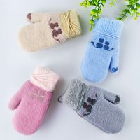 Children's Gloves Cute Cat Lanyard Woolen Gloves Cold-proof Warmth Thick Knitted Gloves main image 1