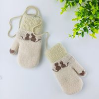 Children's Gloves Cute Cat Lanyard Woolen Gloves Cold-proof Warmth Thick Knitted Gloves main image 4