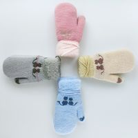 Children's Gloves Cute Cat Lanyard Woolen Gloves Cold-proof Warmth Thick Knitted Gloves main image 5