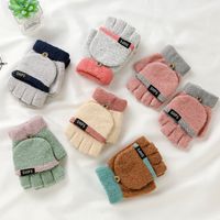 Autumn And Winter Ladies Student Thickened Warmth Clamshell Knitted Woolen Half Finger Gloves main image 3