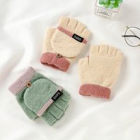 Autumn And Winter Ladies Student Thickened Warmth Clamshell Knitted Woolen Half Finger Gloves main image 4