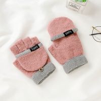 Autumn And Winter Ladies Student Thickened Warmth Clamshell Knitted Woolen Half Finger Gloves main image 5