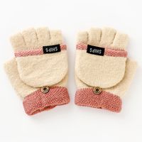 Autumn And Winter Ladies Student Thickened Warmth Clamshell Knitted Woolen Half Finger Gloves main image 6