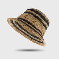 Striped Straw Hat Summer Straw Woven Handmade Wild Leisure Fisherman Hat Foldable Bucket Hat main image 4