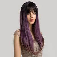 Perruques Synthétiques Violettes Dégradées De Cheveux Longs Avec Frange Perruques Pour Femmes main image 5
