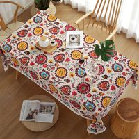 Bohemian Ethnic Style Rectangular Sunflower Print Washable Tablecloth sku image 3