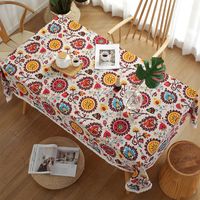 Bohemian Ethnic Style Rectangular Sunflower Print Washable Tablecloth sku image 1