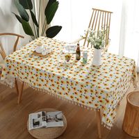 Bohemian Rectangle Sunflower Printed Cotton Linen Fringed Edge Household Tablecloth sku image 3