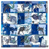 New Style Hand-curled Silk Scarf 90cm Twill Silk Square Scarf Animal Print Silk Scarf sku image 3