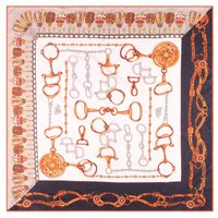 New Hand-curled Silk Scarf Twill Silk Square Scarf Chain Tassel Printing Scarf Shawl sku image 2