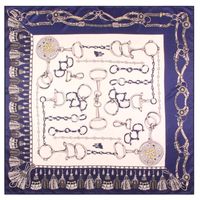 New Hand-curled Silk Scarf Twill Silk Square Scarf Chain Tassel Printing Scarf Shawl sku image 3