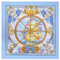 New Style 130cm Fashion Silk Scarf Oil Painting Sailboat Printing Twill Big Square Scarf Shawl Scarf sku image 5