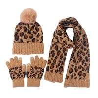 Fashion Winter New Children's Leopard Print Knitted Hat Scarf Gloves Three-piece Warm Suit sku image 1