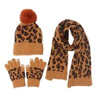 Fashion Winter New Children's Leopard Print Knitted Hat Scarf Gloves Three-piece Warm Suit sku image 3